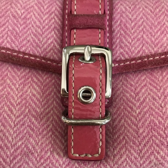 Coach Pink Suede and Herringbone Wristlet - Picture 3 of 6